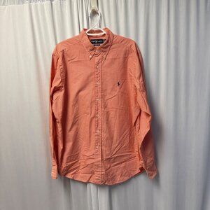 Ralph Lauren Mens Orange Gingham Classic Fit Button-Down Shirt Sz XL Long Sleeve